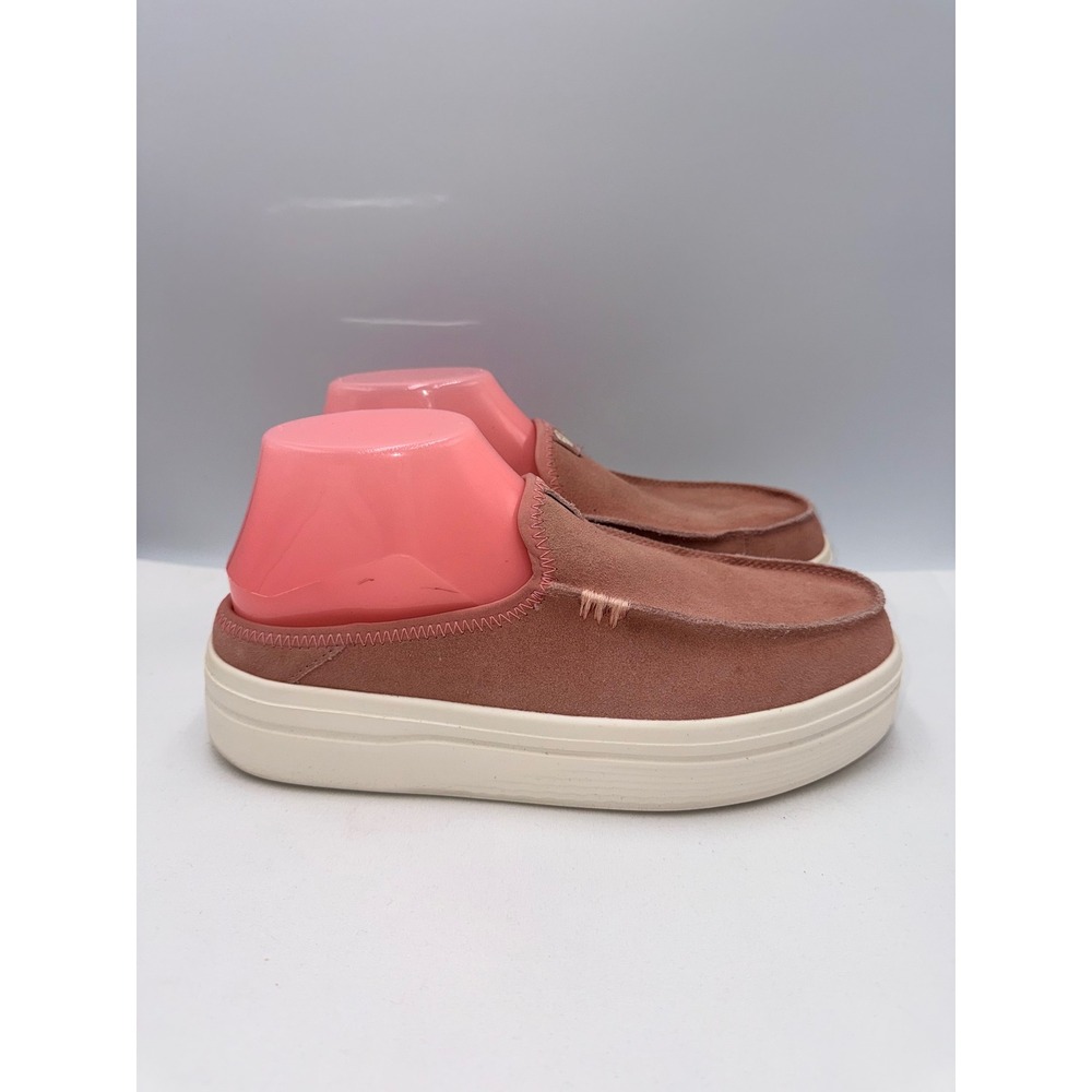 Hey Dude Austin Lift Classic Women Size 9 Rosette Pink Good Suede Platform Mules